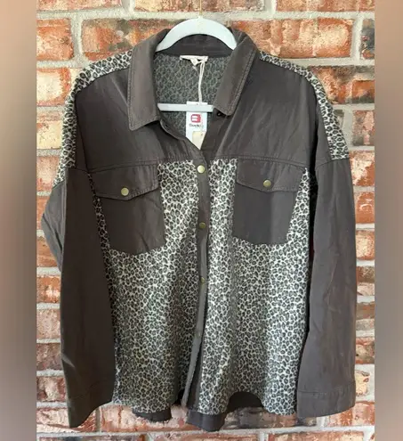 Mystree Buckle pieced leopard denim Jacket