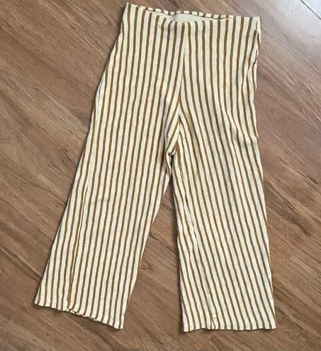 ZARA  Retro Gold & Beige Stripe Crop Pants Shirt (2) Piece Matching Set