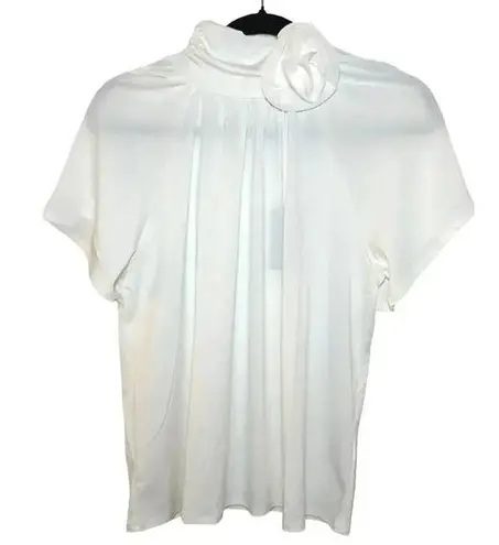 Cable & Gauge NWT Women’s Short Sleeve Rose Collar Blouse Whispering White Size L
