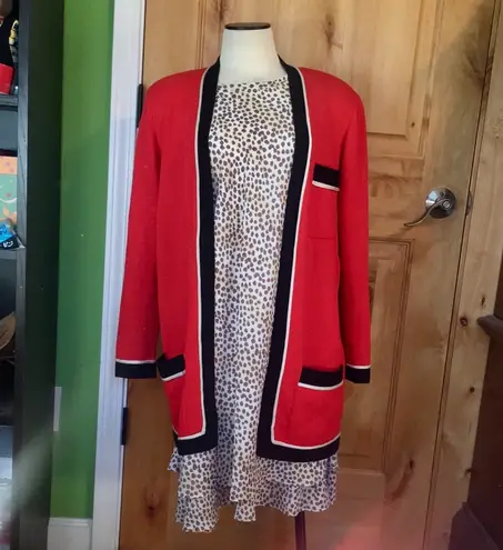 St. John By MARIE GRAY Sportswear 3-Pocket Red Blk Ecru Open Cardigan Jacket EUC M VNTG