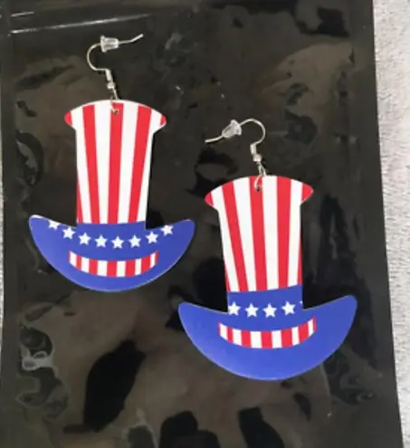 Uncle Sam Hat Earrings Statement Jewelry Labor Day July 4th Veterans Me…