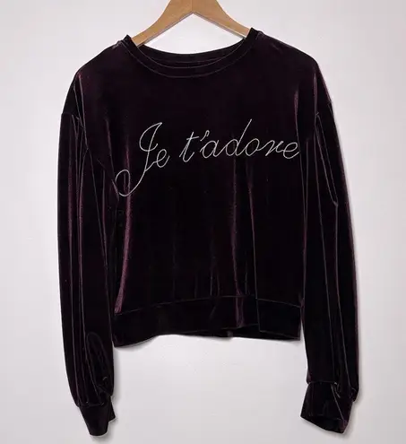 MISA Los Angeles Je T'Adore Velvet Sweatshirt French Embroidered in Plum Size M