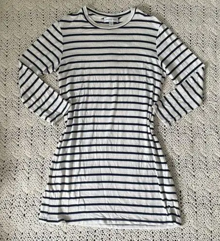 Amour Vert Modal Striped Crewneck 3/4 Sleeve Mini Dress White/Blue (Medium)