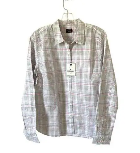UNTUCKit Cotton Plaid Long Sleeve Button Down Blouse Top Pink Blue Size 12 NEW