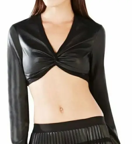 BCBGMAXAZRIA  NWT Twist Front Faux Leather Crop Top