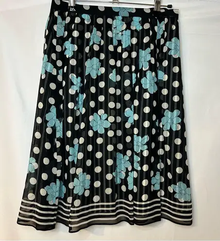 Valerie Stevens Valerie Stevens Skirt Size 4 100% Silk Floral Polka Dot Black White Teal