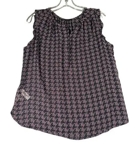 Ann Taylor Factory Womens LP Sleeveless Ruffle Sleeve Split Neck Shell Tank Top Black Size undefined