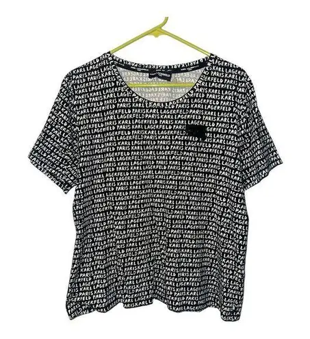 Karl Lagerfeld Black/White Monogram Print Shortsleeve T-Shirt, Large (approx)