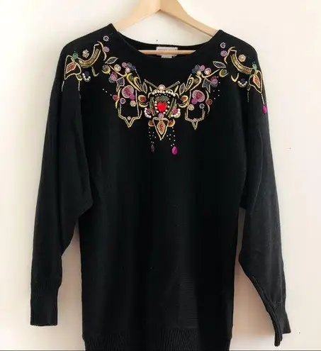 Vintage Veronica Jones Embellished Beaded Pullover Sweater Grannycore Medium