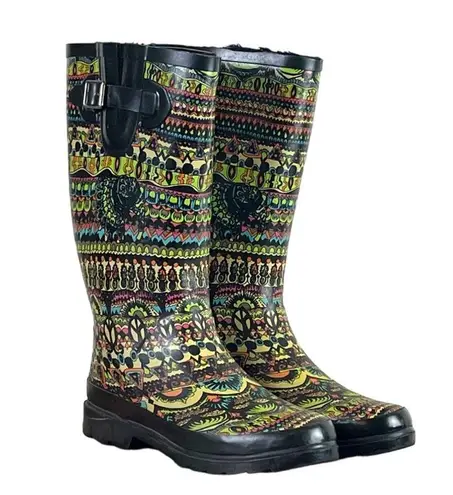 The Sak Sacroot Rain Boots Peace Love Boho Chunky Black Multi Women’s Size 7M