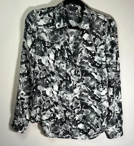 Theory  black white silk marble button up blouse - Image 1