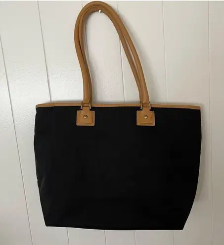 Hartmann XL Large Canvas Leather Tote Bag Purse Travel Black Tan 18” x 12” x 6”