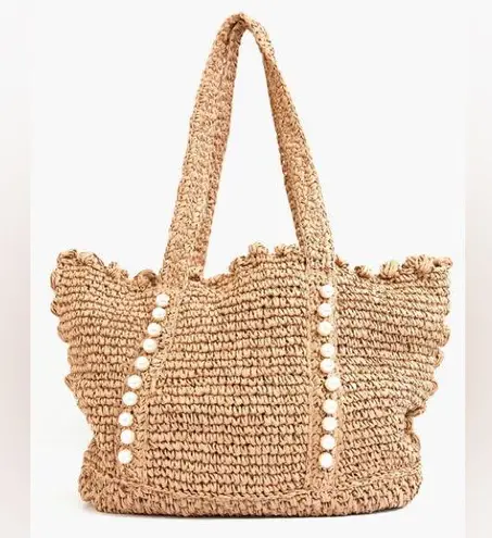 NWOT BTB Los Angeles Woven Straw Sand Lisbeth Pearl Tote Tan