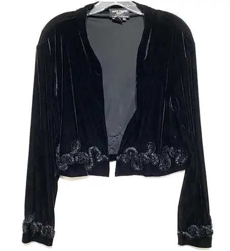 VTG Saint Tropez West Carol Little Velour Velvet Cardigan XL Black Embellished