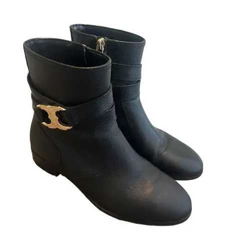 Tory Burch Tory.Burch Gemini Link Black Ankle Booties Boots Pebbled Leather Size 6 Women's