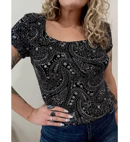 Ronni Nicole 90s Paisley Glitter Square Neck Top