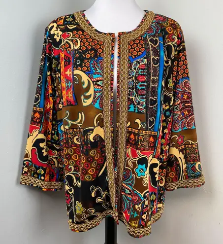 Vintage Joan Rivers Moroccan Flare Open Front Blazer Jacket Cardigan Artsy 1X Black Size XL