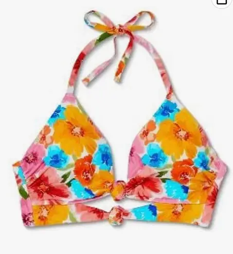 Shade & Shore Women's Lightly Lined Longline Double Knot-Front Bikini Top Pink Floral - Image 5