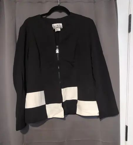 Sheri Martin Women's Blouse Jacket, Vtg Zippered Checkered Top, Size 16, Office Black