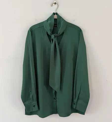 Ming Wang NWT Button Down Emerald Green Tie Long Sleeve Blouse