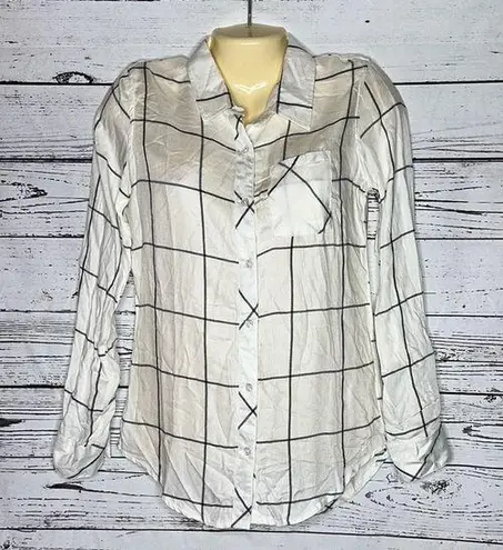 Thread and Supply  NWT Size XS White & Black Windowpane Button Down Shirt