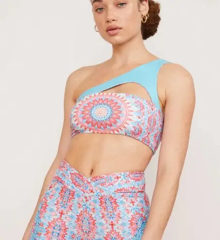 Wolven Amalfi Four Way One Shoulder Top XS Blue Pink Pattern Stretch Like New