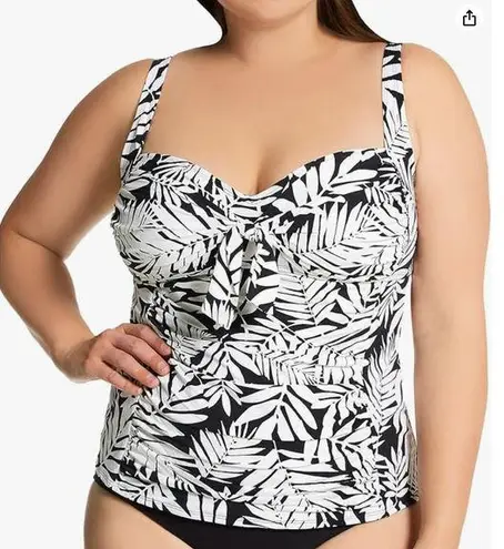 Bleu Rod Beattie  Urban Oasis Black & White Tie Front Tankini Swim Top 20W NWT