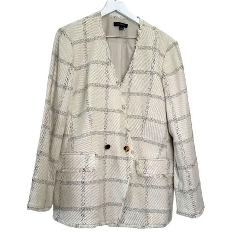 Ann Taylor  Windowpane Tweed Double Breasted Blazer Size 18