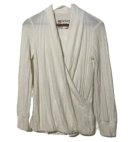 Maeve Anthropologie Cream Surplice V-Neck Knit Top XS Soft & Chic