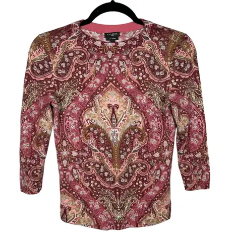Talbots  Petite Pure Cashmere Paisley Print 3/4 Sleeve‎ Sweater Cozy Boho Indie