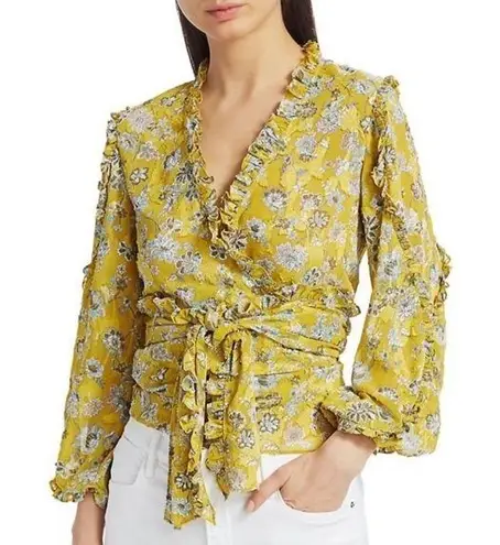 Alexis Odilo Citron Floral Wrap Ruffle Trim Blouse Size XS New With Tag