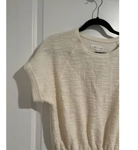 NWT Lou & Grey x LOFT Tweedknit Short Sleeve Drawstring Mini Dress Cream Medium