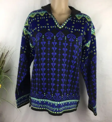 Obermeyer Blue & Green Print Knit Long Sleeve Winyer Ski Sweater M