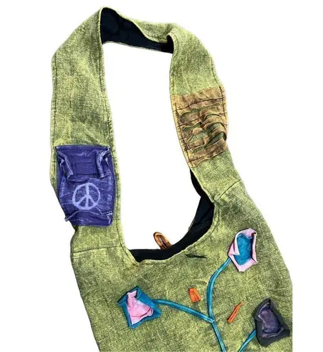 Himalaya handcraft green shoulder bag zip top hippie hobo trendy boho