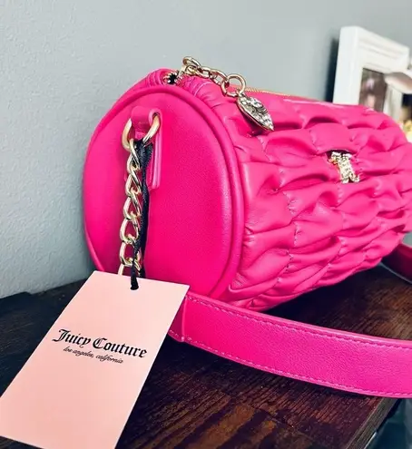 Juicy Couture  Pink Flash Run the World Shoulder Barrel Bag Ruched Faux Leather‌