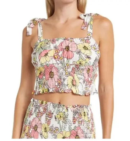 AFRM Revolve Floral Smocked Tie Strap Crop Top XL