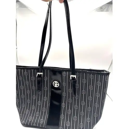 Giani Bernini Black Monogram Tote Bag – Leather Trim & Silver Hardware