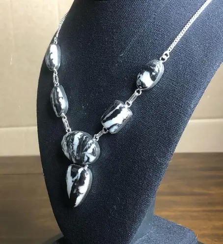 Sterling Silver Old Southwest White Buffalo Turquoise Cabochon Link Necklace 925