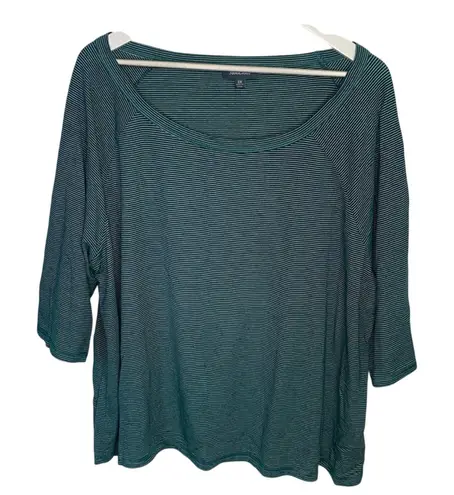 Modcloth  3/4 Sleeve Boat-neck Green Pinstripe Top W-699 Plus Size 3X - Image 1