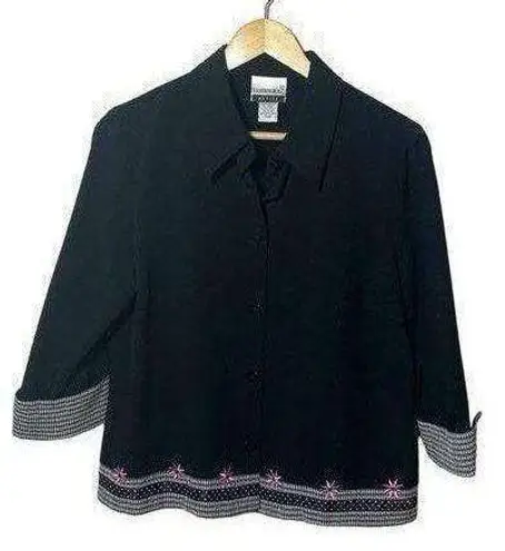 Fashion Bug Vintage Embroidered Floral Blazer in Black/White/Pink Size MP