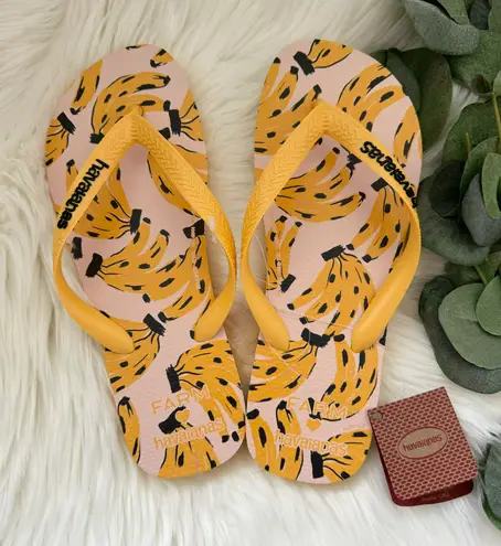Farm Rio x Havaianas Cheetah Bananas Flip Flops, Size 9-10