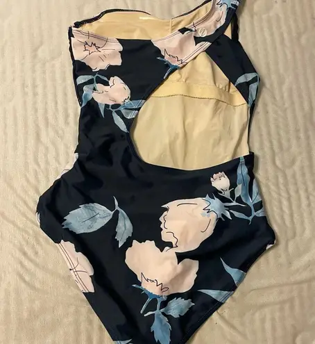 Nani Swimwear Cascade One Shoulder midnight Floral Swimsuit Small Blue