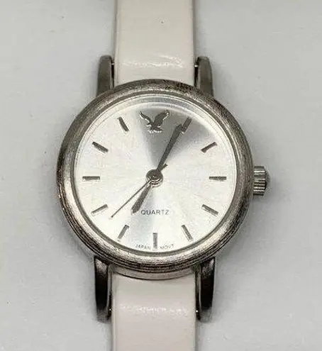 American Eagle  women’s watch 23mm silver tone dial white leather band running