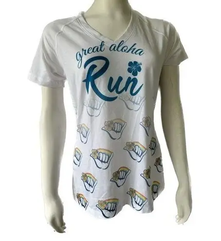 Sport-tek Great Aloha Run White Rainbow Shaka Women’s Runner T-shirt Size Small