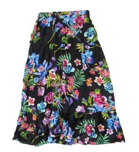 Johnny Was NWT Aruba Ophelia Maxi in Black Floral Tiered Skirt M $275