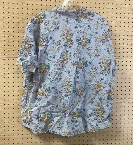 Vintage Blue Floral 90s collared button down short sleeve shirt y2k