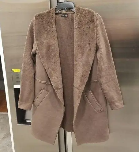 Love Token ππ Faux Fur Wide Collar Knit Trench Jacket Coat ~ Taupe Brown