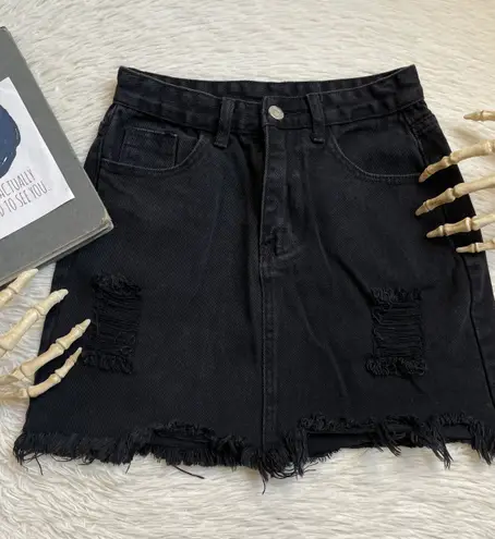 Distressed Black denim mini skirt Size XS