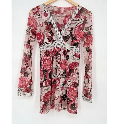 Sweet Pea by Stacy Frati Women’s Sheer Top/Dress – Small – Y2K Eclectic 70s Red