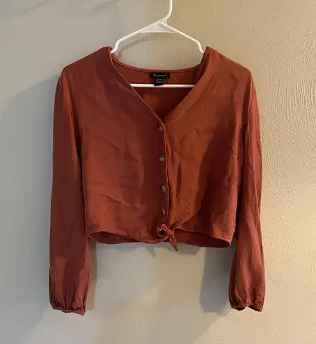 Style House Long Sleeve Orange Button Tie Blouse